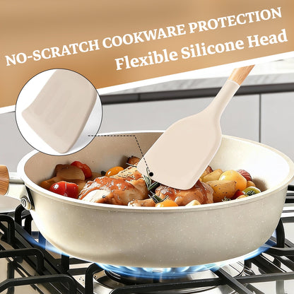 Heat-Resistant 14-Piece Silicone Cooking Utensils Set, Non-Stick Kitchen Utensil Set for Baking, Flipping, Mixing, White - Premium Stainless Steel Cooking Utensil for Non-Stick Pots Detail