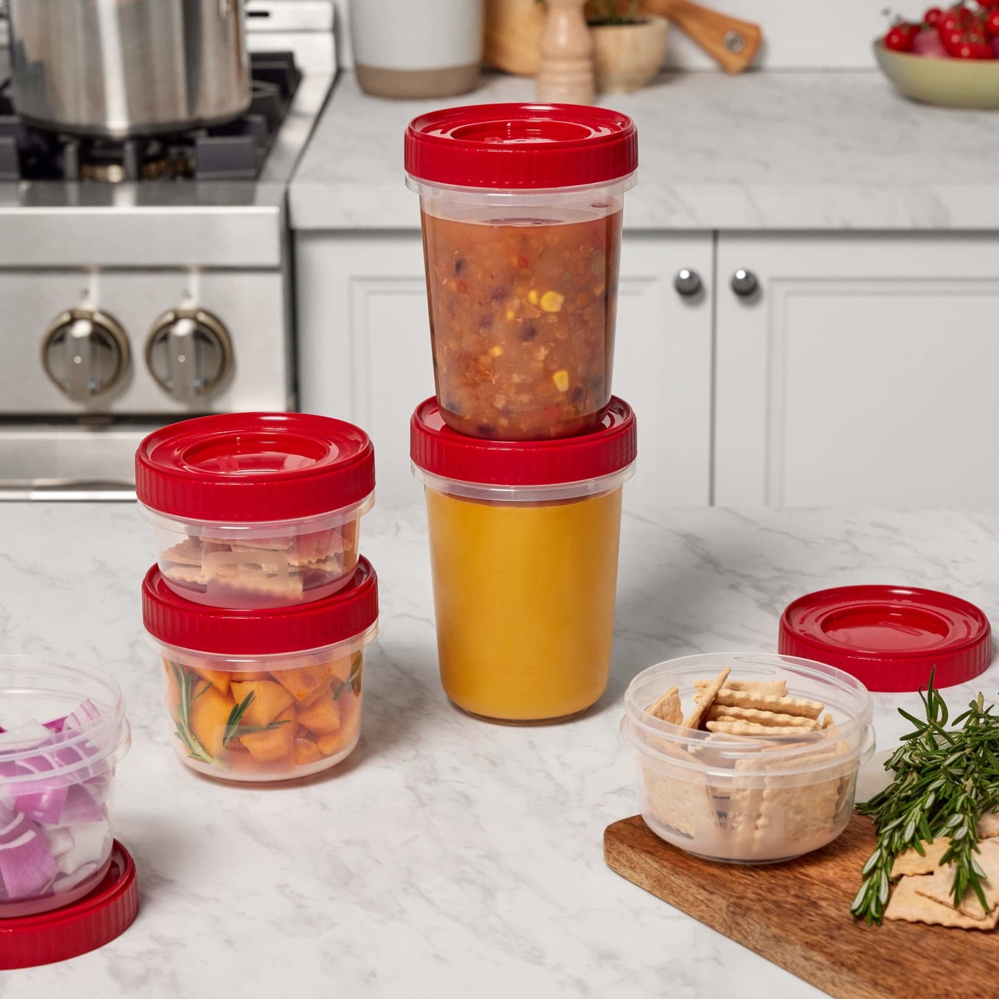 Playful Geometric 12 Piece Food Storage Set, Red - Fun Food Fidget Cookie Squishable Toy Detail
