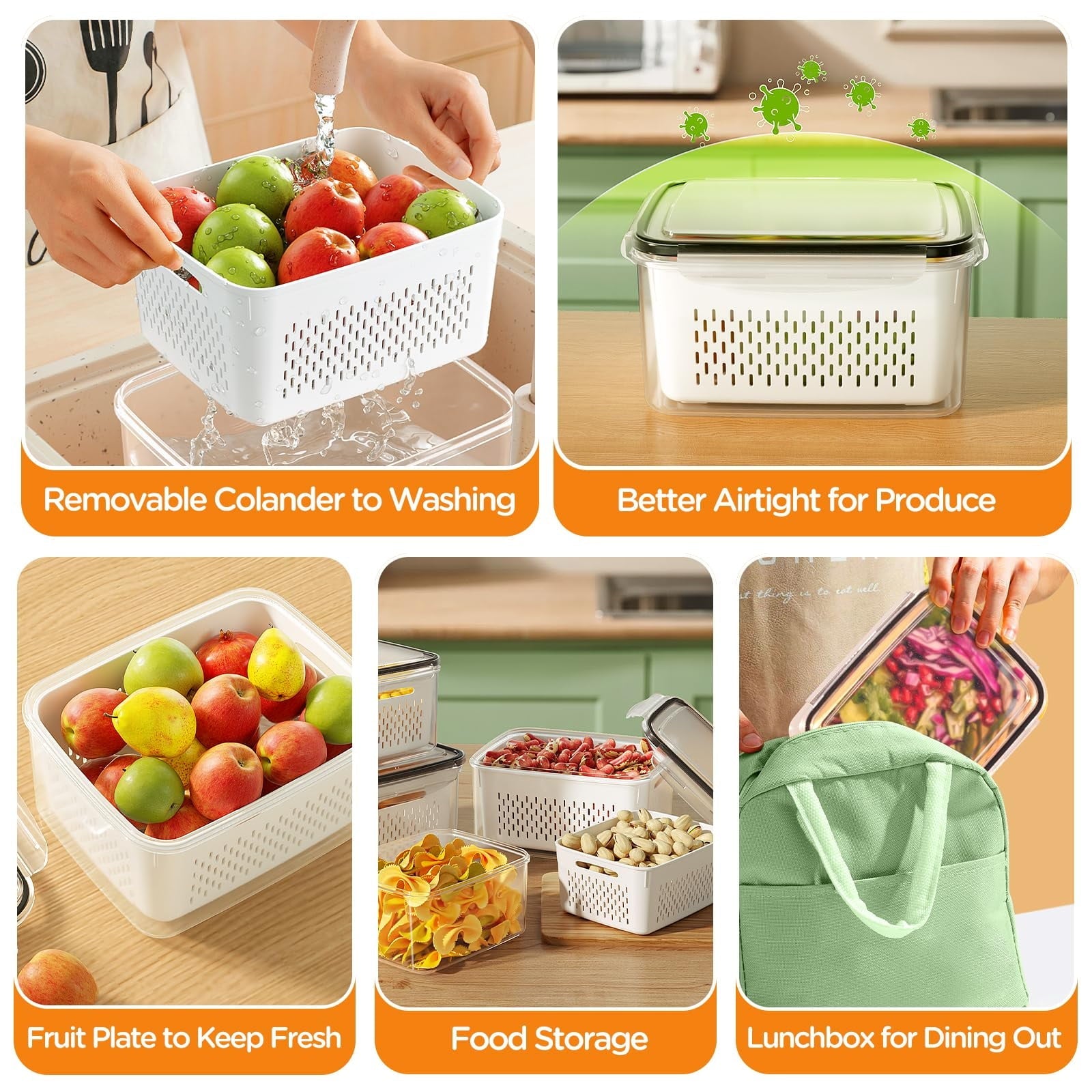 Fun Food Fidget 5 Pack Fruit Storage Containers for Fridge with Removable Colanders and Lids, 5 in 1 Leakproof Fridge Organizer Bins ... - Playful Star & Heart Shaped Geometric NeeDoh Detail