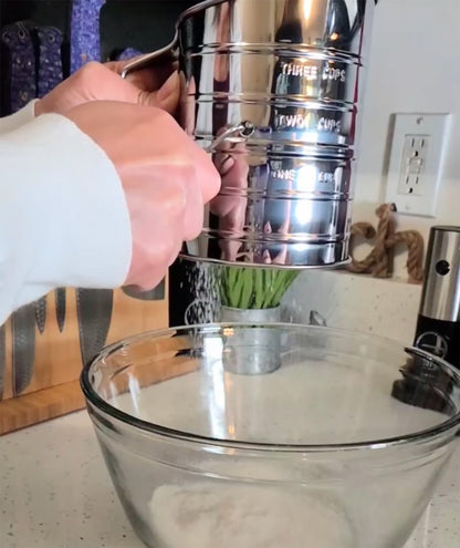 Time-Saving Stainless Steel 3 Cup Flour Hand-Crank Sifter with Beechwood Handle Silver - Premium Stainless Steel Garlic Presser & Peeler Detail