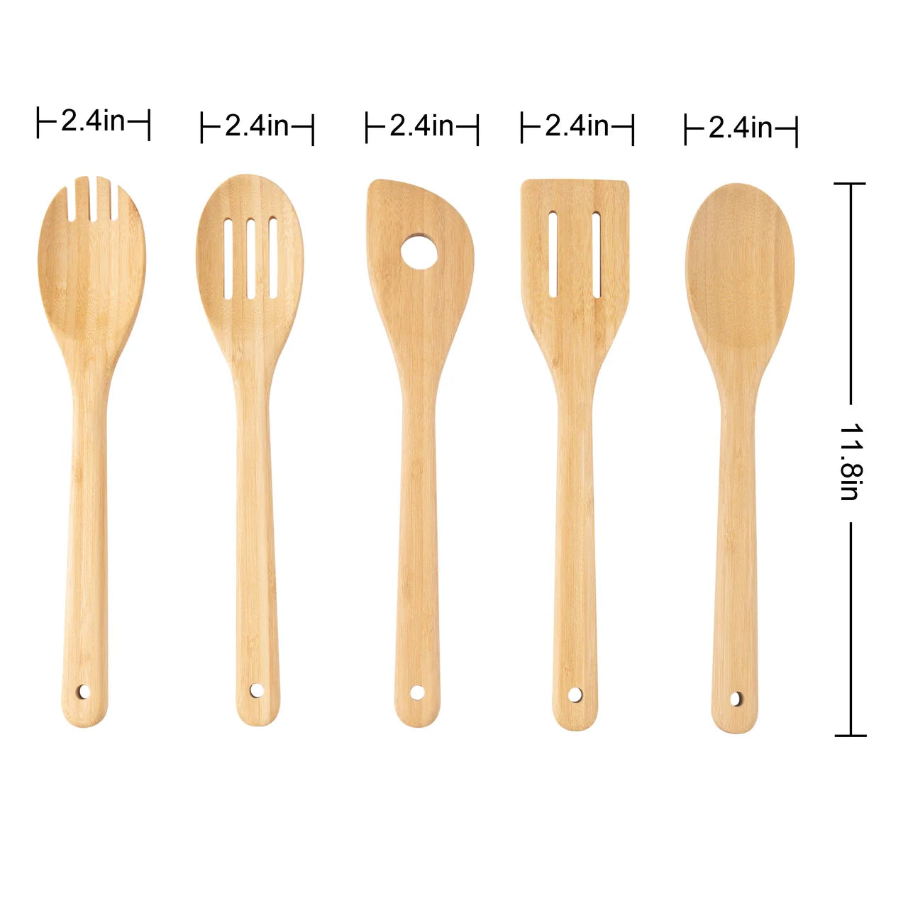Seamless One-Piece 5pk Bamboo Spoons for Cooking, Kitchen Essential Tools Set - Heat-Resistant Silicone Cooking Spatula Turner Detail
