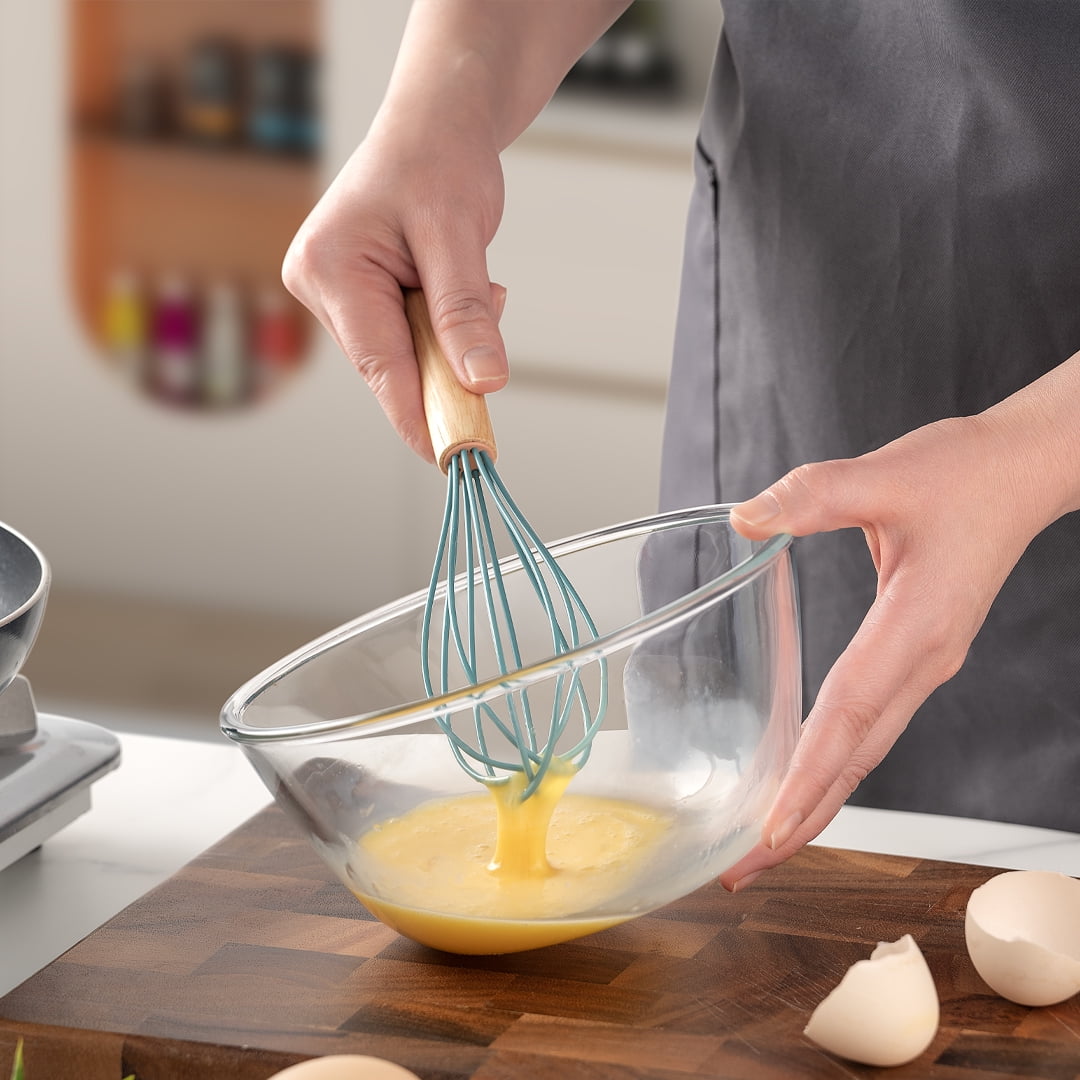 Premium Silicone Small Silicone Cooking Utensils with Holder Set (12Pack), Aqua Kitchen Tools with Wooden Handle for Nonstick... - Heat-Resistant Silicone Cooking Spatula Turner Detail