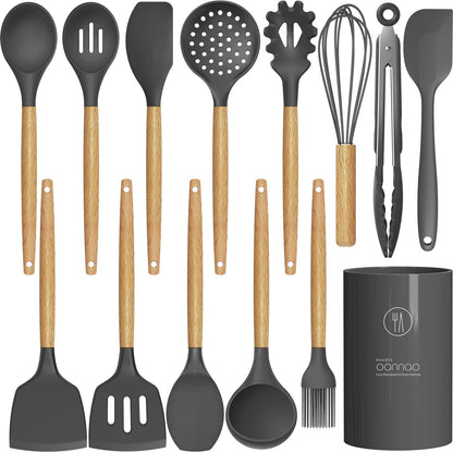 Non-Stick Safe Silicone Cooking Utensils Set - 446°F Heat Resistant Silicone Kitchen Utensils for Cooking,Kitchen Utensil Spatula Se... - Premium Stainless Steel Cooking Utensil for Non-Stick Pots - Default Title