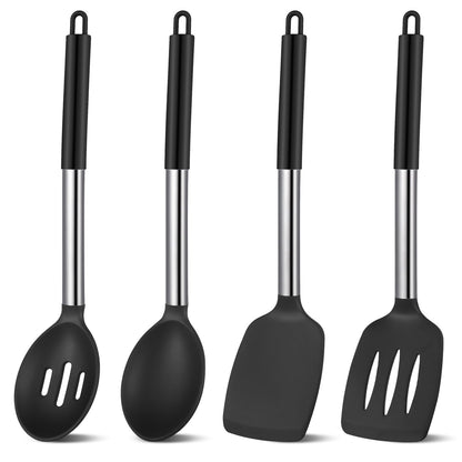 Non-Stick Safe Silicone Cooking Spatulas and Spoons, 4 Pack Heat Resistant Silicone Cooking Utensils Set, Non-stick Large Ki... - Heat-Resistant Silicone Cooking Spatula Turner - Default Title