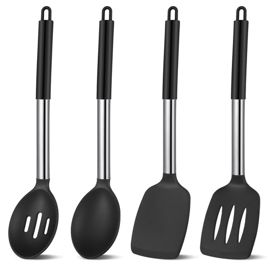 Non-Stick Safe Silicone Cooking Spatulas and Spoons, 4 Pack Heat Resistant Silicone Cooking Utensils Set, Non-stick Large Ki... - Heat-Resistant Silicone Cooking Spatula Turner - Default Title